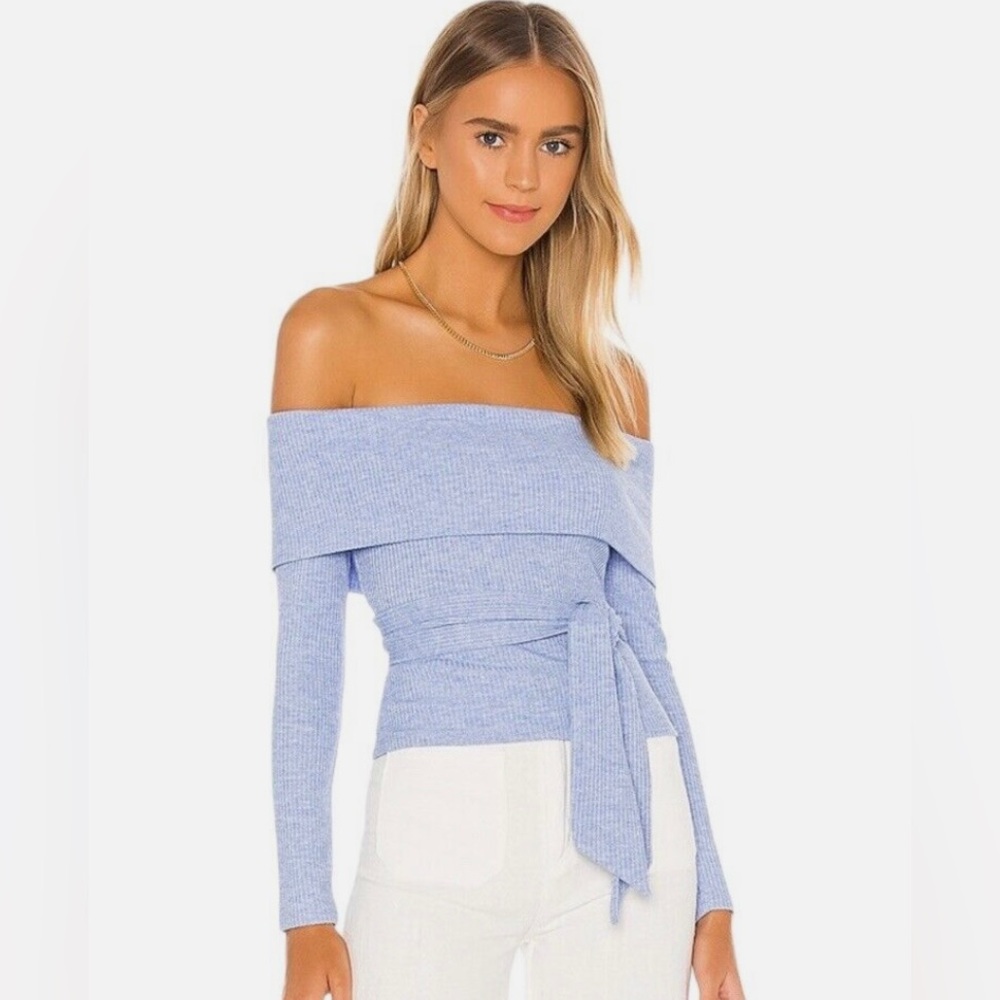Privacy Please Ramona Off-Shoulder Ribbed Blue Top